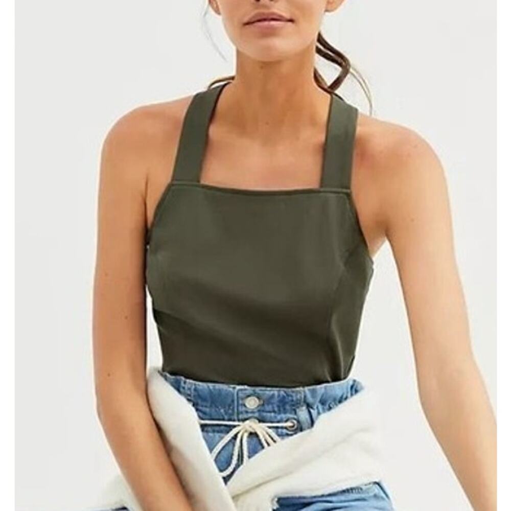 Porridge Anthropologie army green cross-strap tank top size M NWT